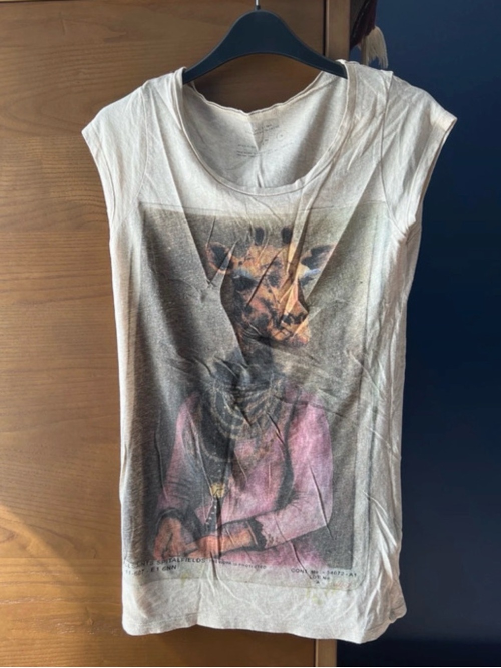 AllSaints Beige Graphic Tank with Pink Accent